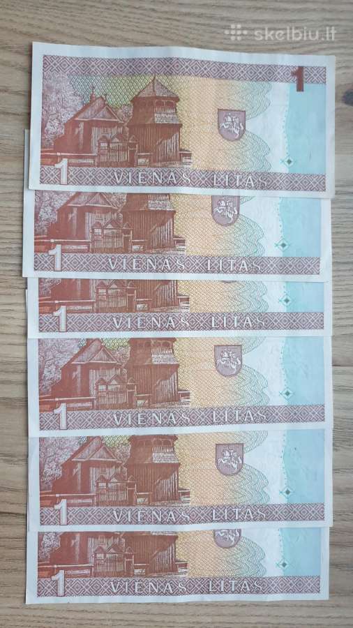 1993 metų 1 lito banknotai Žemaitės - nuotraukos Nr. 2