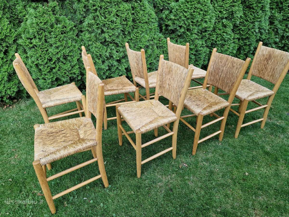 Vintažinės mid century tiko ir pintų meldų kėdės - nuotraukos Nr. 3