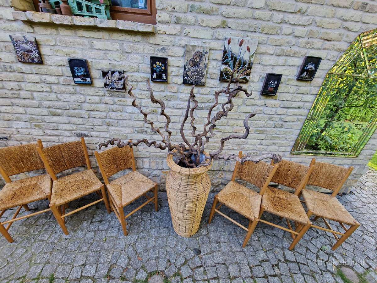 Vintažinės mid century tiko ir pintų meldų kėdės - nuotraukos Nr. 29