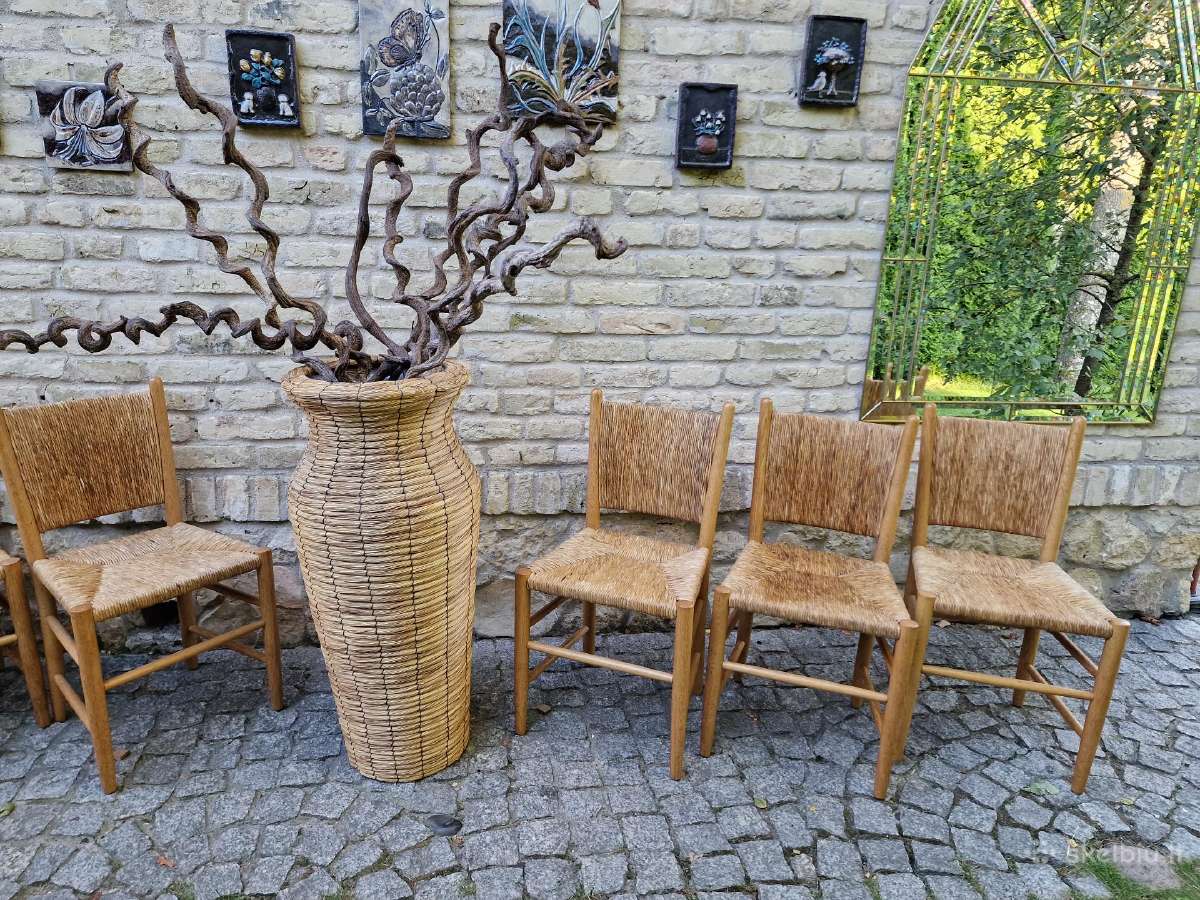 Vintažinės mid century tiko ir pintų meldų kėdės - nuotraukos Nr. 31