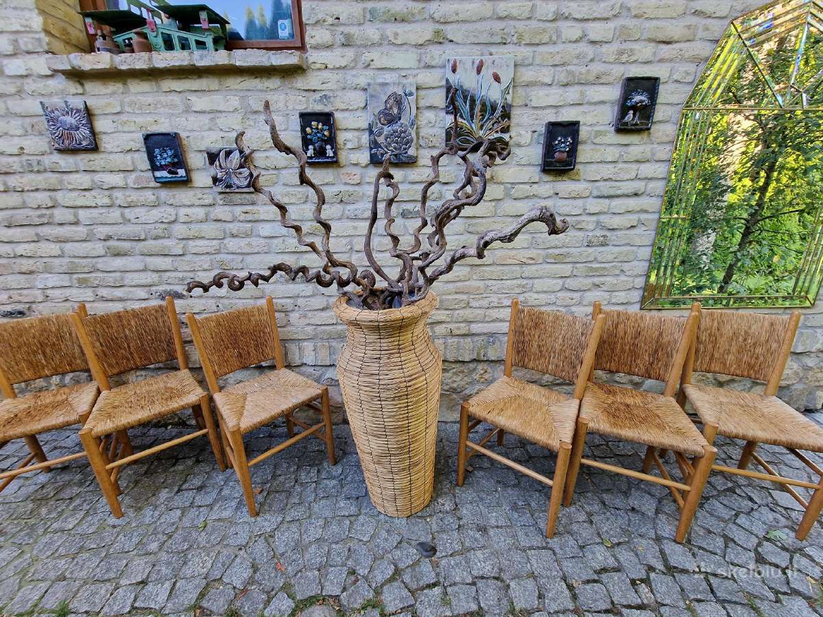 Vintažinės mid century tiko ir pintų meldų kėdės - nuotraukos Nr. 33