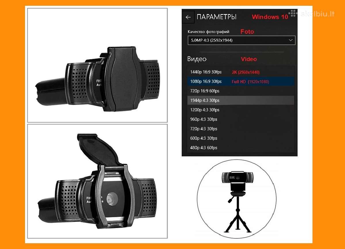 Web kamera 2k/1080p 30fps ir 720p 60fps - nuotraukos Nr. 3