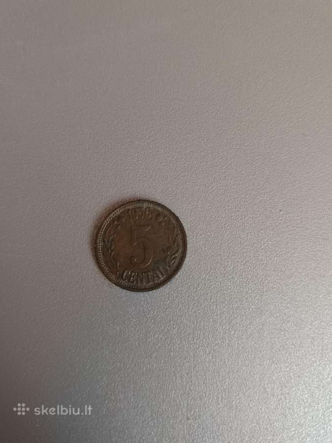1936m. 5ct Smetonos laikų moneta