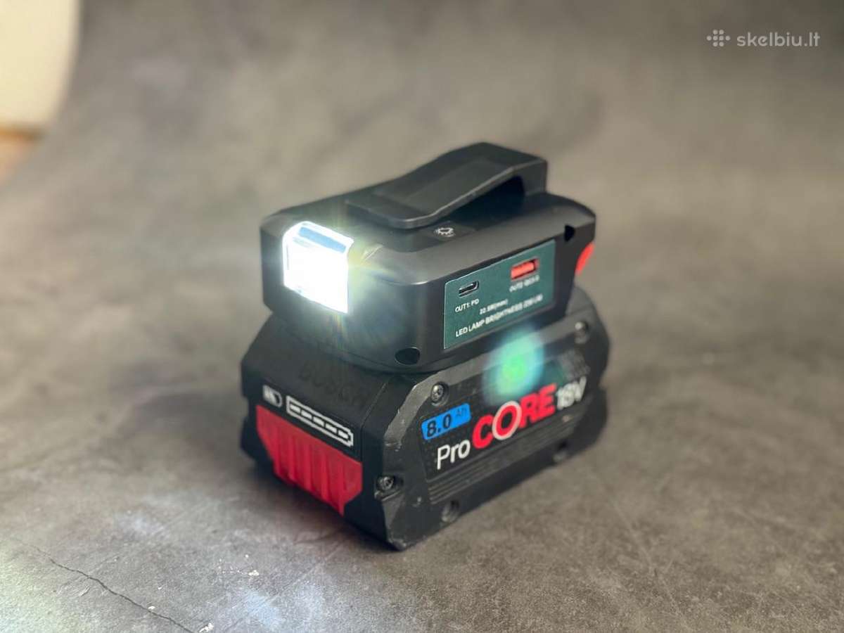 Usb adapteris baterijai su LED šviesa