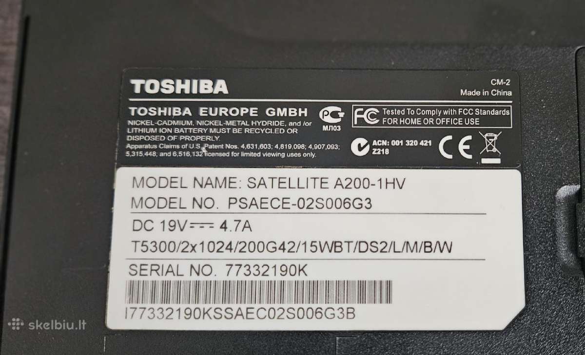 Kompiuteris nešiojamas Toshiba Satellite A200 1-hv - nuotraukos Nr. 6