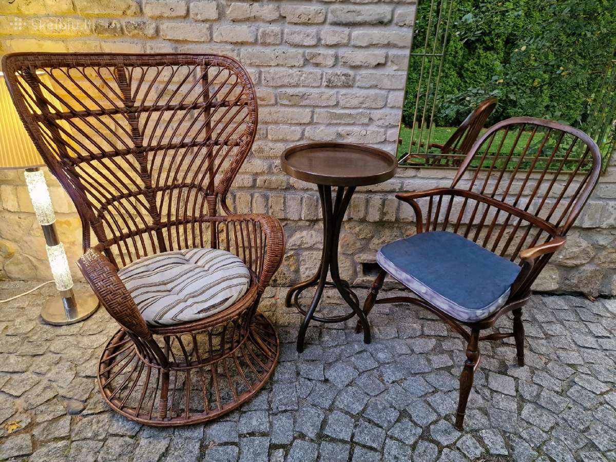 Vintažinis mid century autorinis ratango fotelis. - nuotraukos Nr. 3