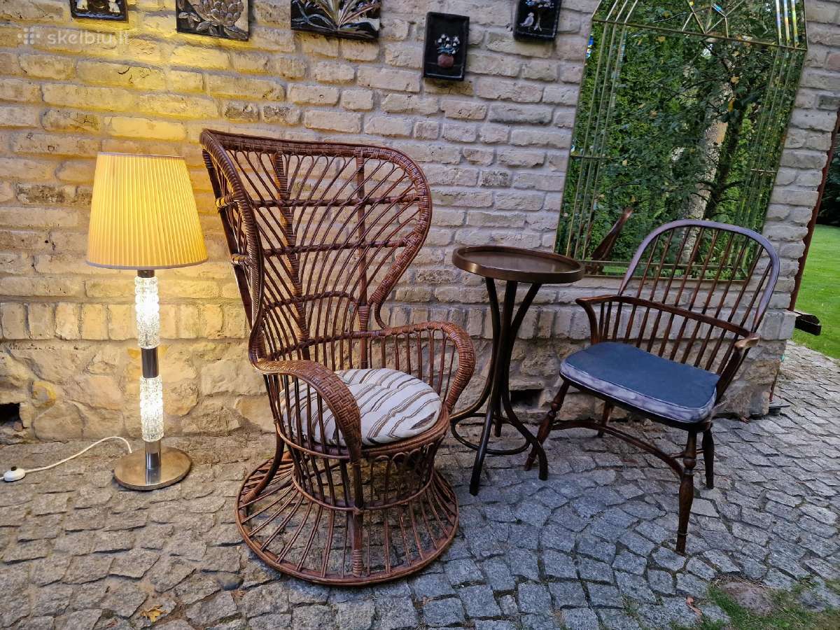 Vintažinis mid century autorinis ratango fotelis. - nuotraukos Nr. 5