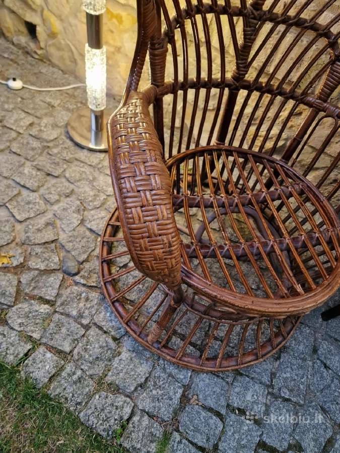 Vintažinis mid century autorinis ratango fotelis. - nuotraukos Nr. 8