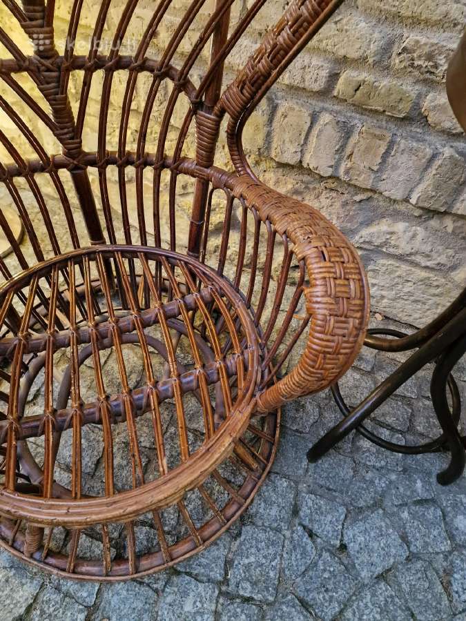 Vintažinis mid century autorinis ratango fotelis. - nuotraukos Nr. 9