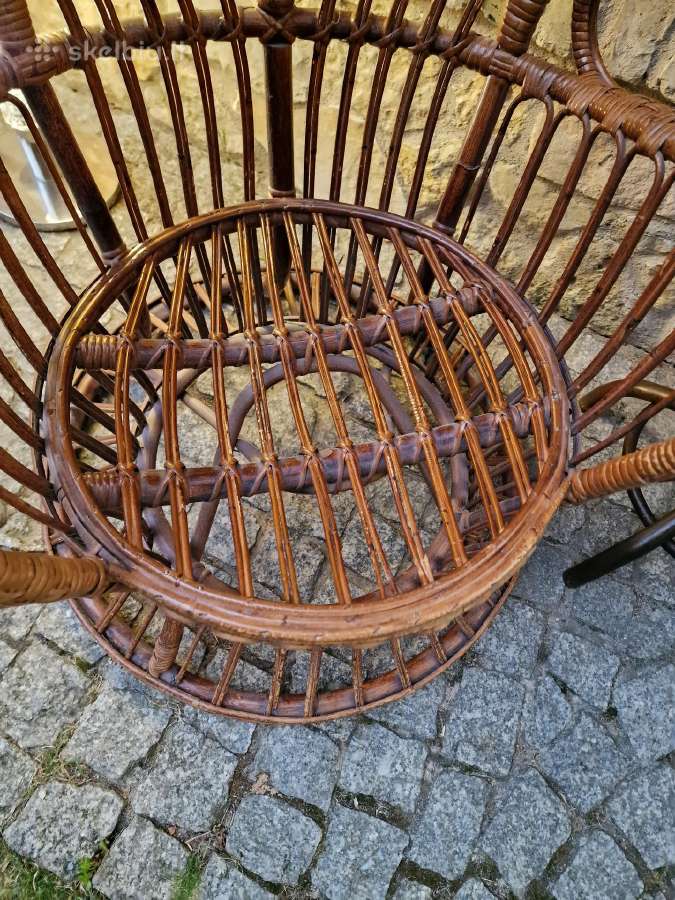 Vintažinis mid century autorinis ratango fotelis. - nuotraukos Nr. 10