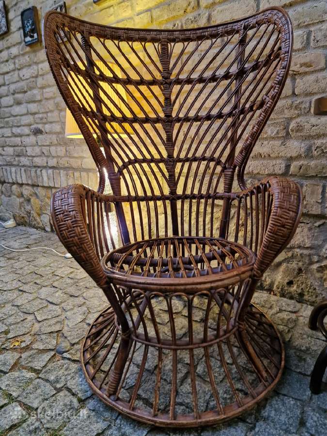 Vintažinis mid century autorinis ratango fotelis. - nuotraukos Nr. 11