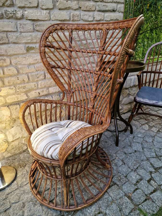 Vintažinis mid century autorinis ratango fotelis. - nuotraukos Nr. 14
