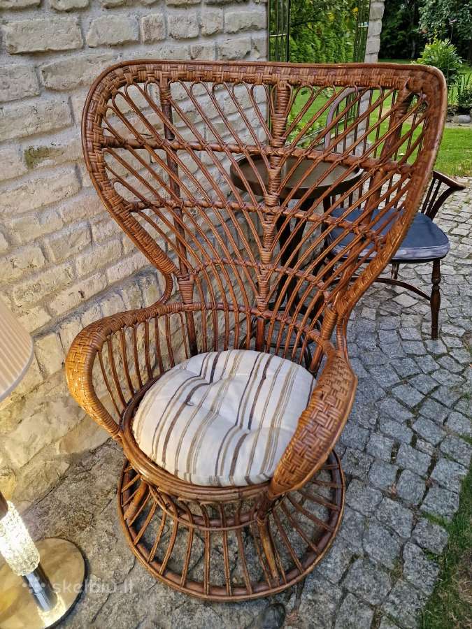 Vintažinis mid century autorinis ratango fotelis. - nuotraukos Nr. 17