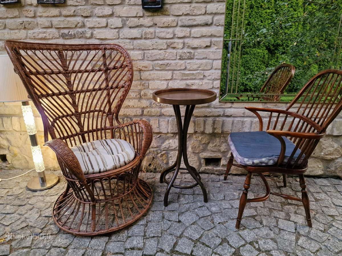 Vintažinis mid century autorinis ratango fotelis. - nuotraukos Nr. 22