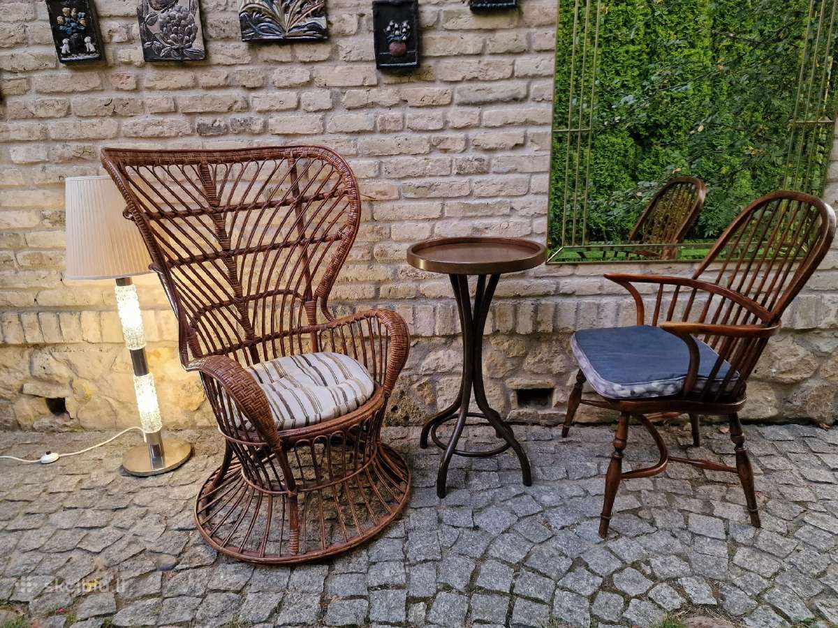 Vintažinis mid century autorinis ratango fotelis. - nuotraukos Nr. 24