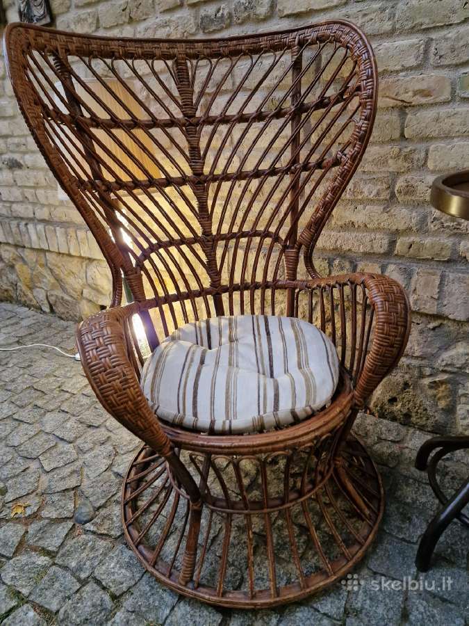 Vintažinis mid century autorinis ratango fotelis. - nuotraukos Nr. 27
