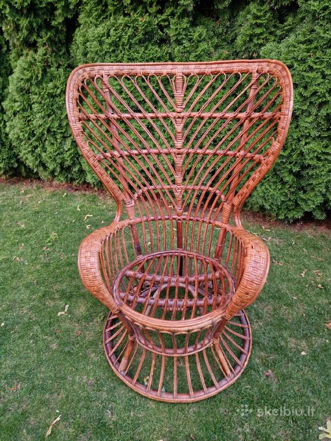 Vintažinis mid century autorinis ratango fotelis. - nuotraukos Nr. 25