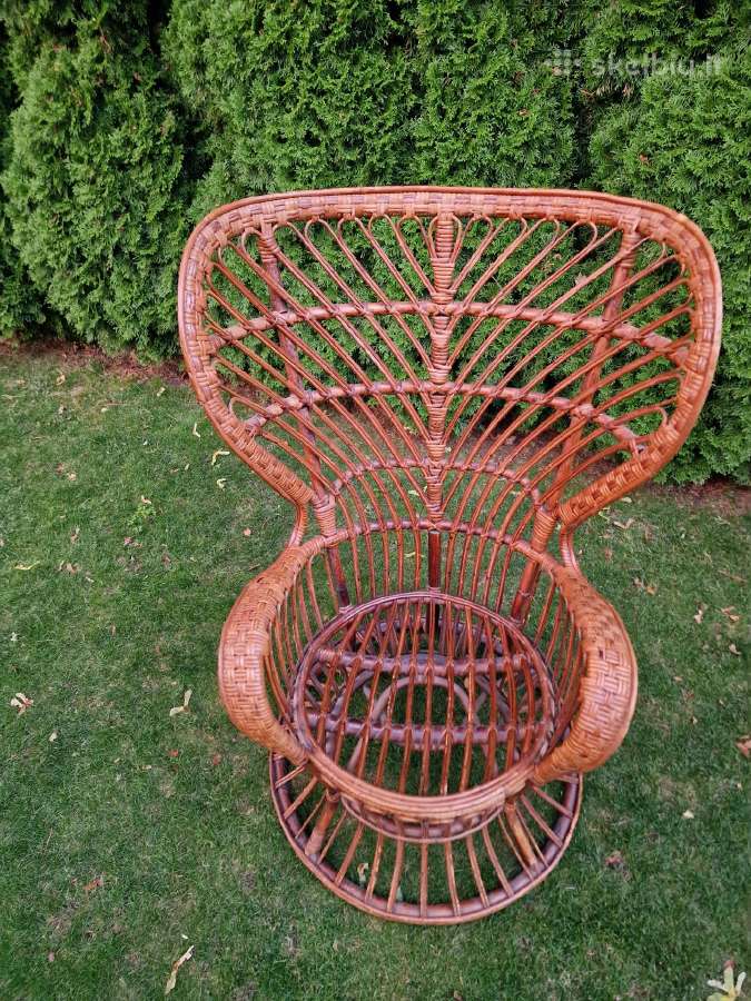 Vintažinis mid century autorinis ratango fotelis. - nuotraukos Nr. 30