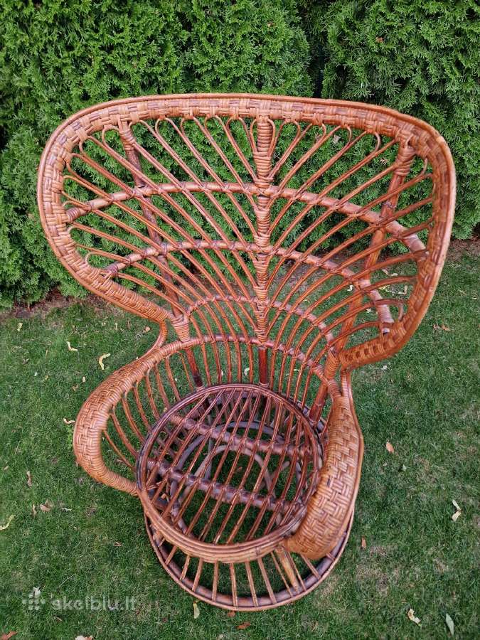 Vintažinis mid century autorinis ratango fotelis. - nuotraukos Nr. 37