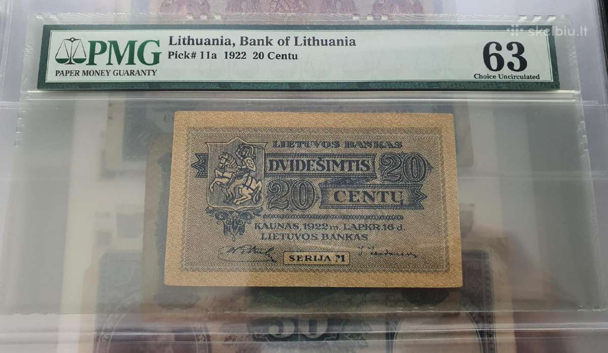 Lietuva 20 centų 1922 Pmg63 Unc