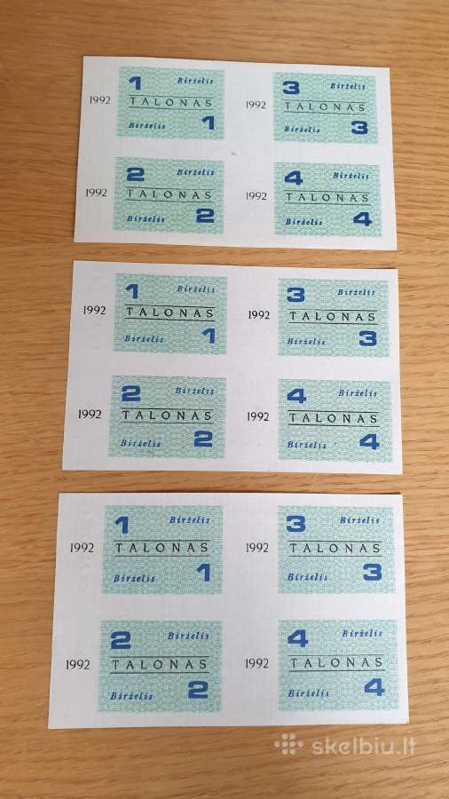 1992 metų Birželis maisto talonai 3 vnt.