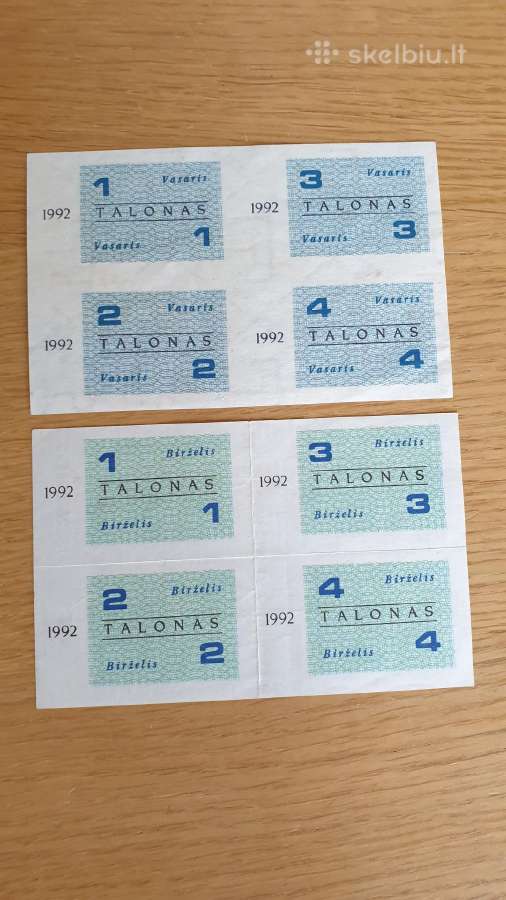 1992 metų vasaris ir birželis maisto talonai