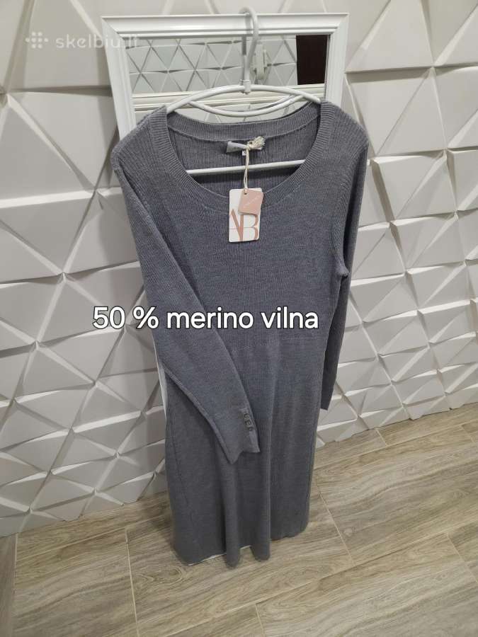 Pilka megzta merino vilnos suknelė