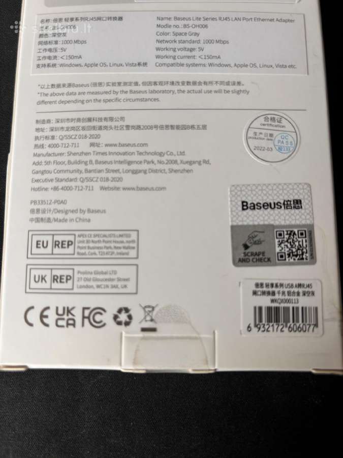 Isorines tinklo adapters Usb Rj45 Gigabit - nuotraukos Nr. 2