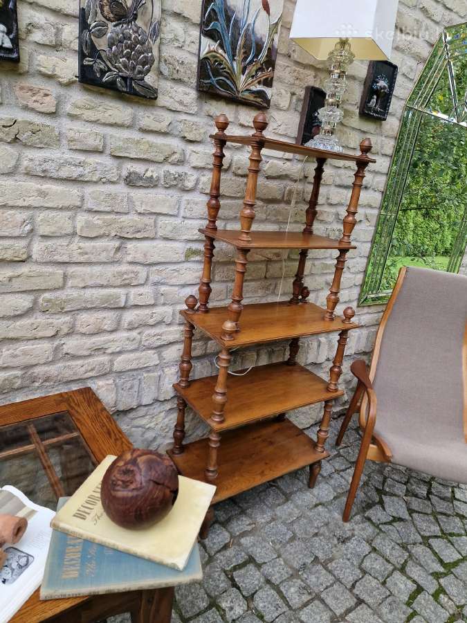 Vintažinė mid century ąžuolinė etažerė - nuotraukos Nr. 34