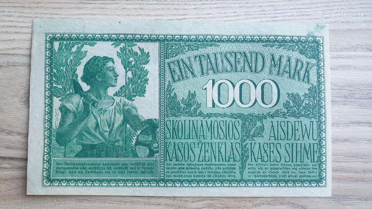 1918 Vokietija Ost Lietuva Lenkija 1000 Mark - nuotraukos Nr. 2