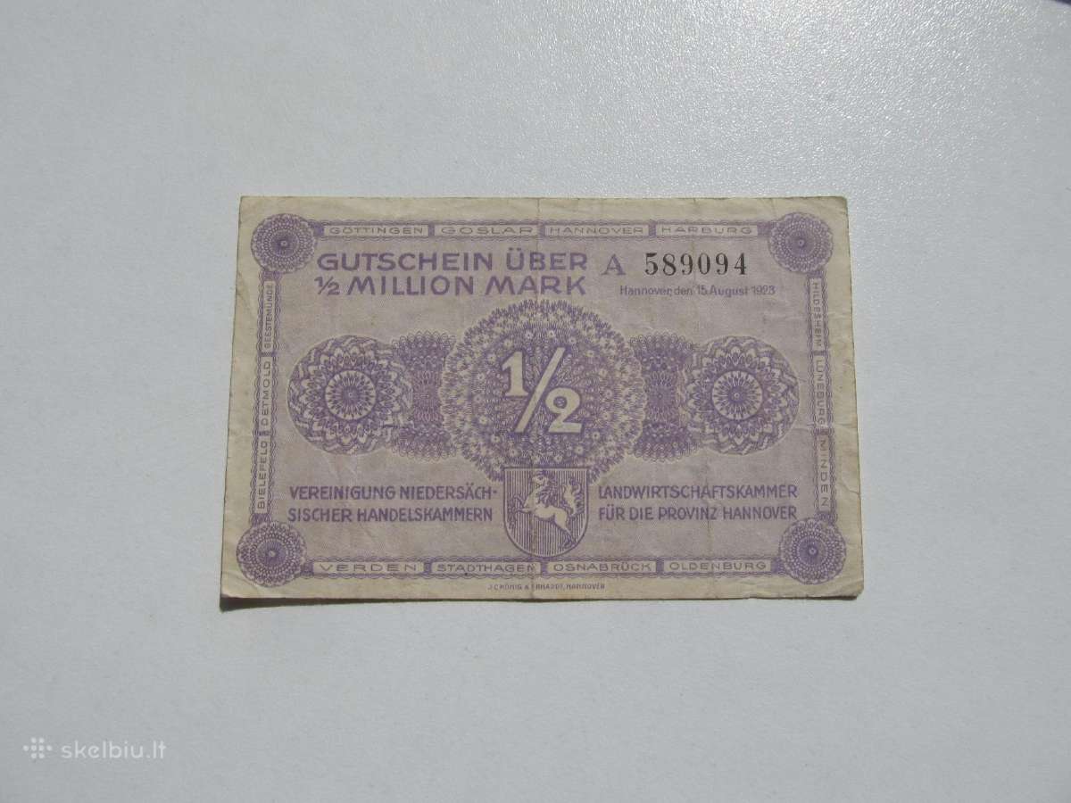 1/2 milijono markiu , Hanover Vokietija , 1923