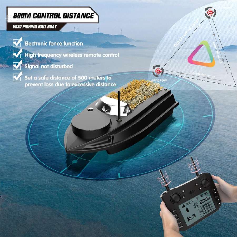 Flytec V030 Žvejybos pašarų laivelis 180gps Tasku - nuotraukos Nr. 15