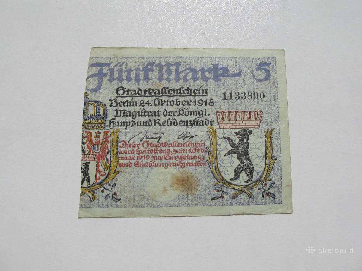 5 markės , Berlynas Vokietija , 1918