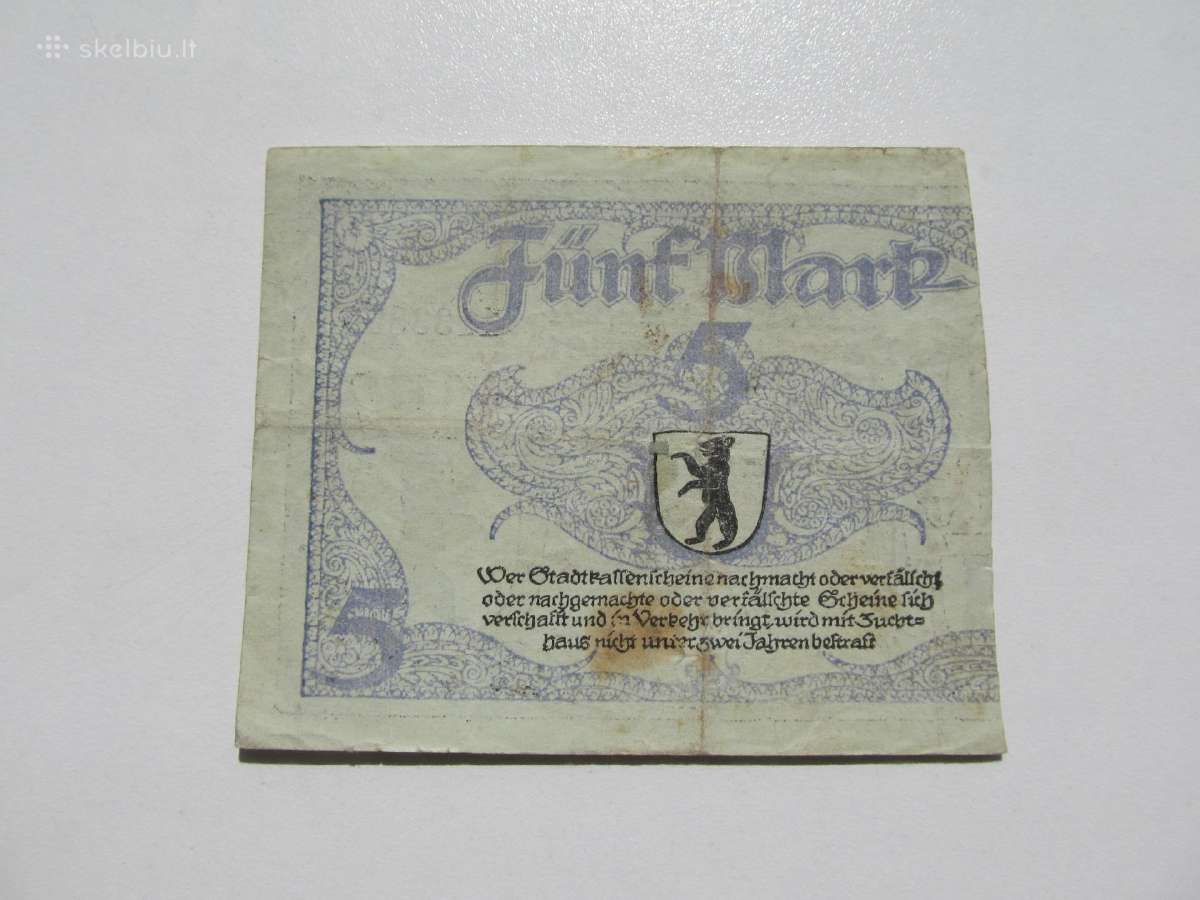 5 markės , Berlynas Vokietija , 1918 - nuotraukos Nr. 2