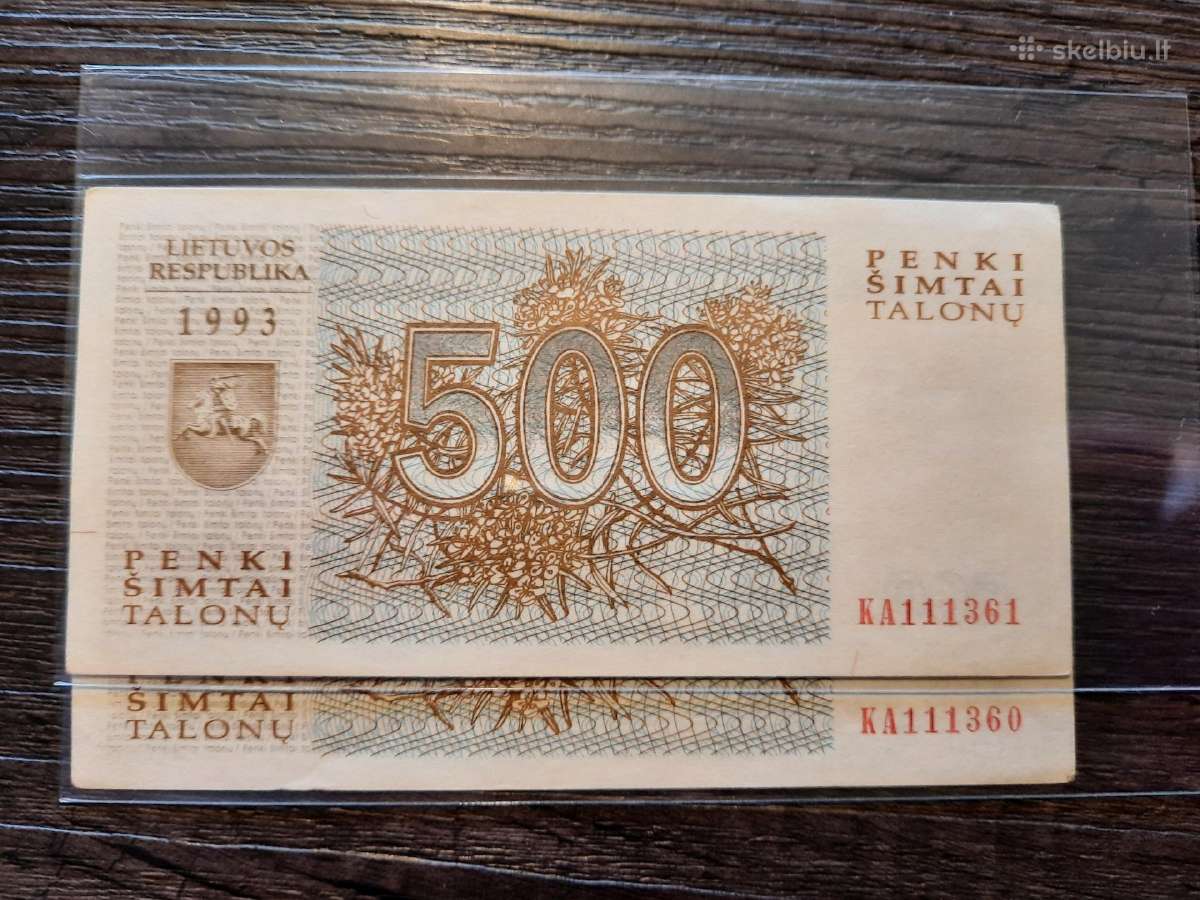 500 talonu 1993 - 111 numeryje - 2 iš eilės (2vnt)