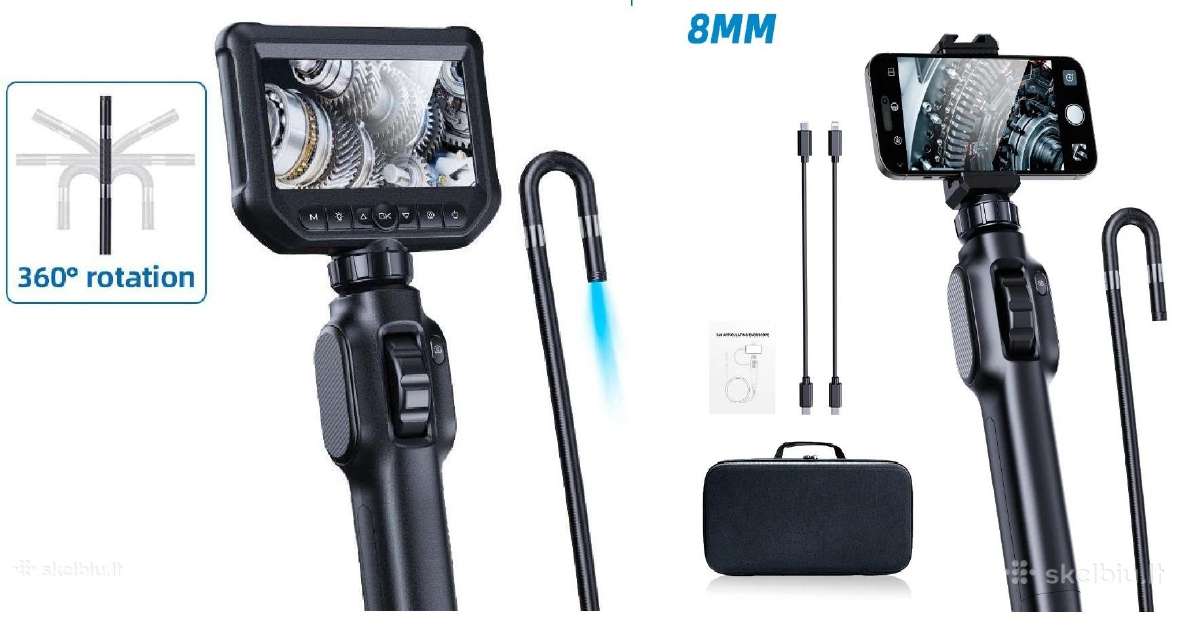 Endoskopines kameros Reguliuojama 3m 8mm su LCD