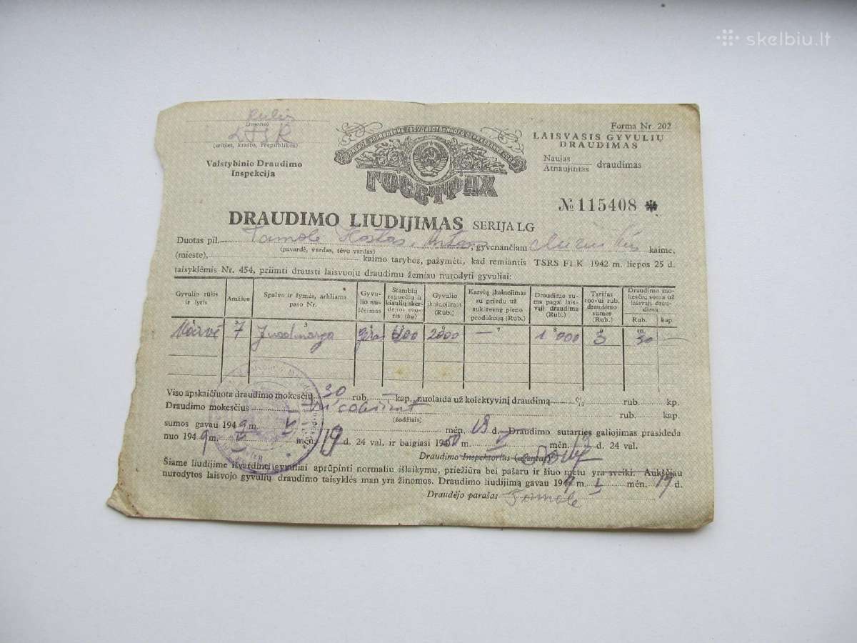 Seni draudimų liudijimai , grūdų pristatymo kvitas - nuotraukos Nr. 5
