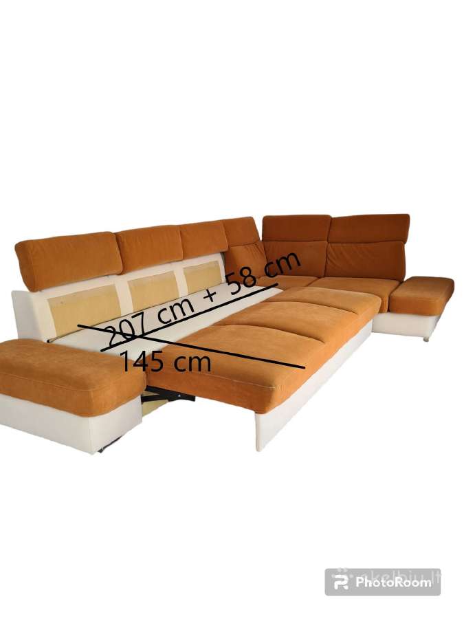Kampinė sofa su miegama dalimi ir patalynės dėže - nuotraukos Nr. 5