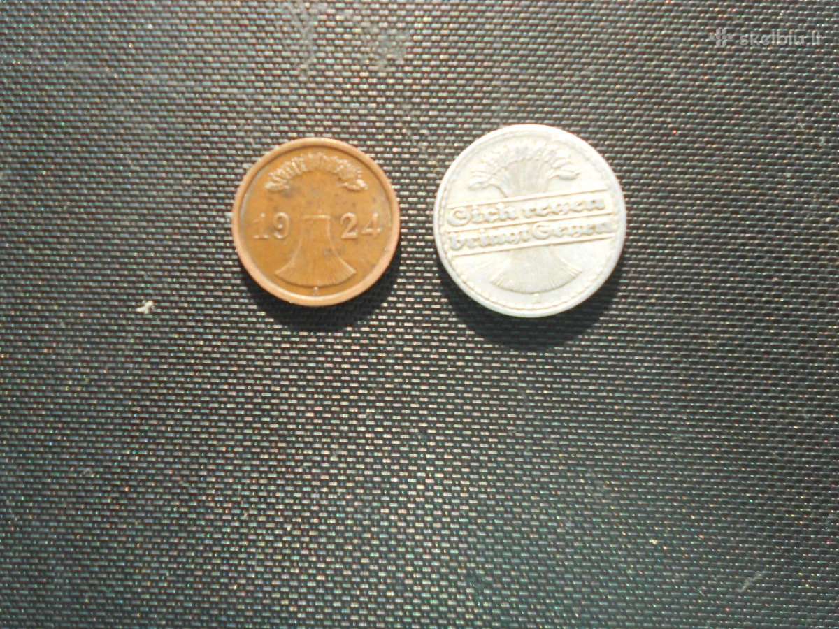 50 pfenigų 1923m - 2reichspfenigai 1924m Vokietija