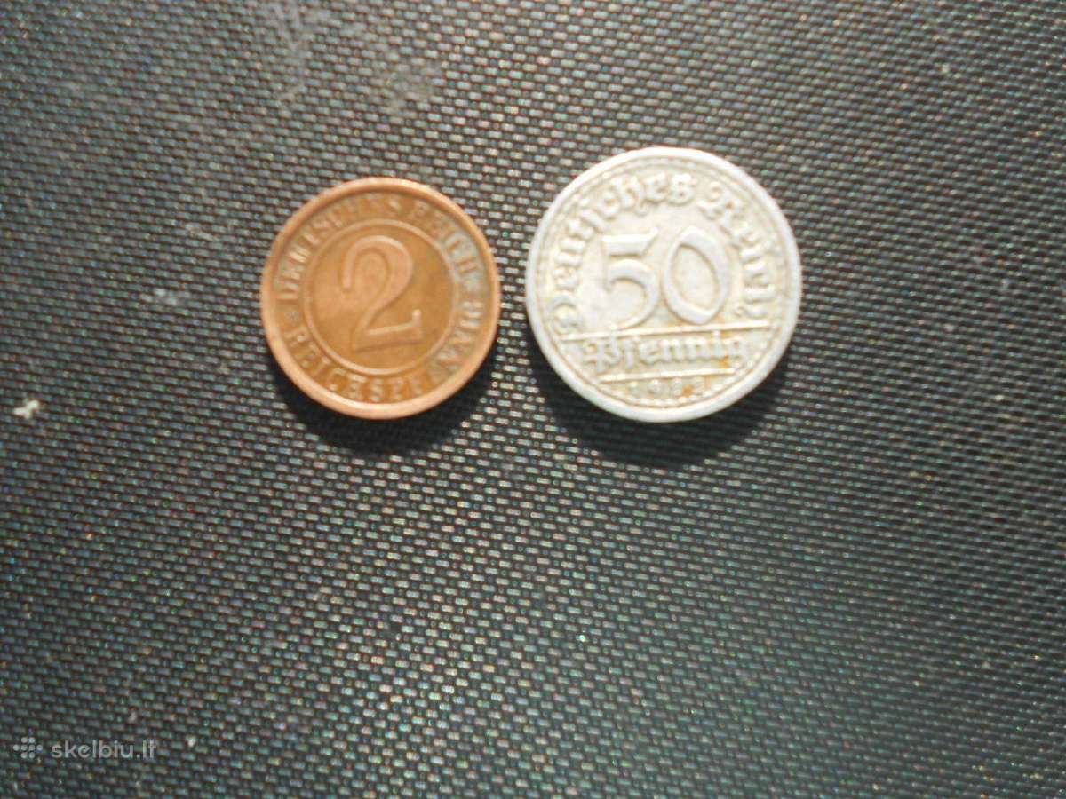 50 pfenigų 1923m - 2reichspfenigai 1924m Vokietija - nuotraukos Nr. 2