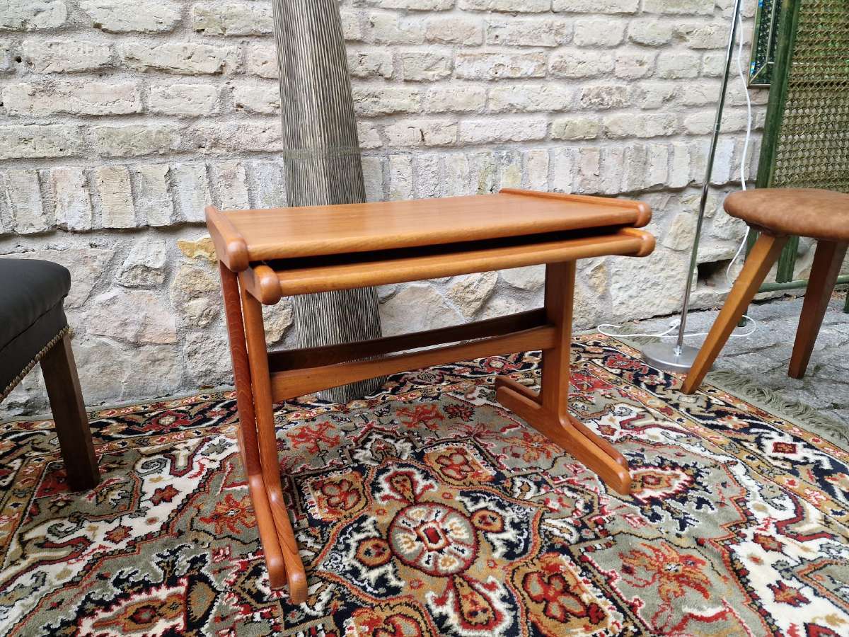 Vintažinis mid century tikmedžio staliukų duetas - nuotraukos Nr. 6