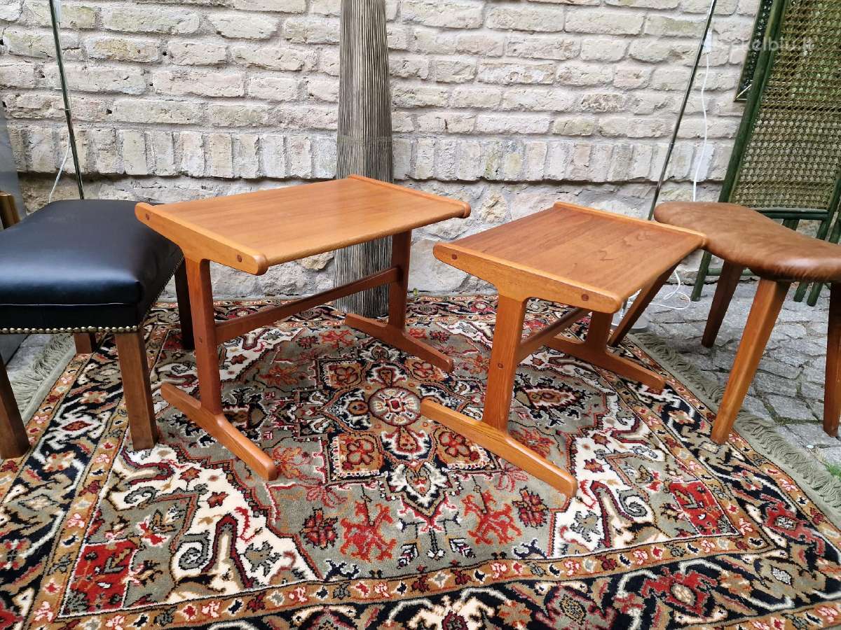 Vintažinis mid century tikmedžio staliukų duetas - nuotraukos Nr. 14