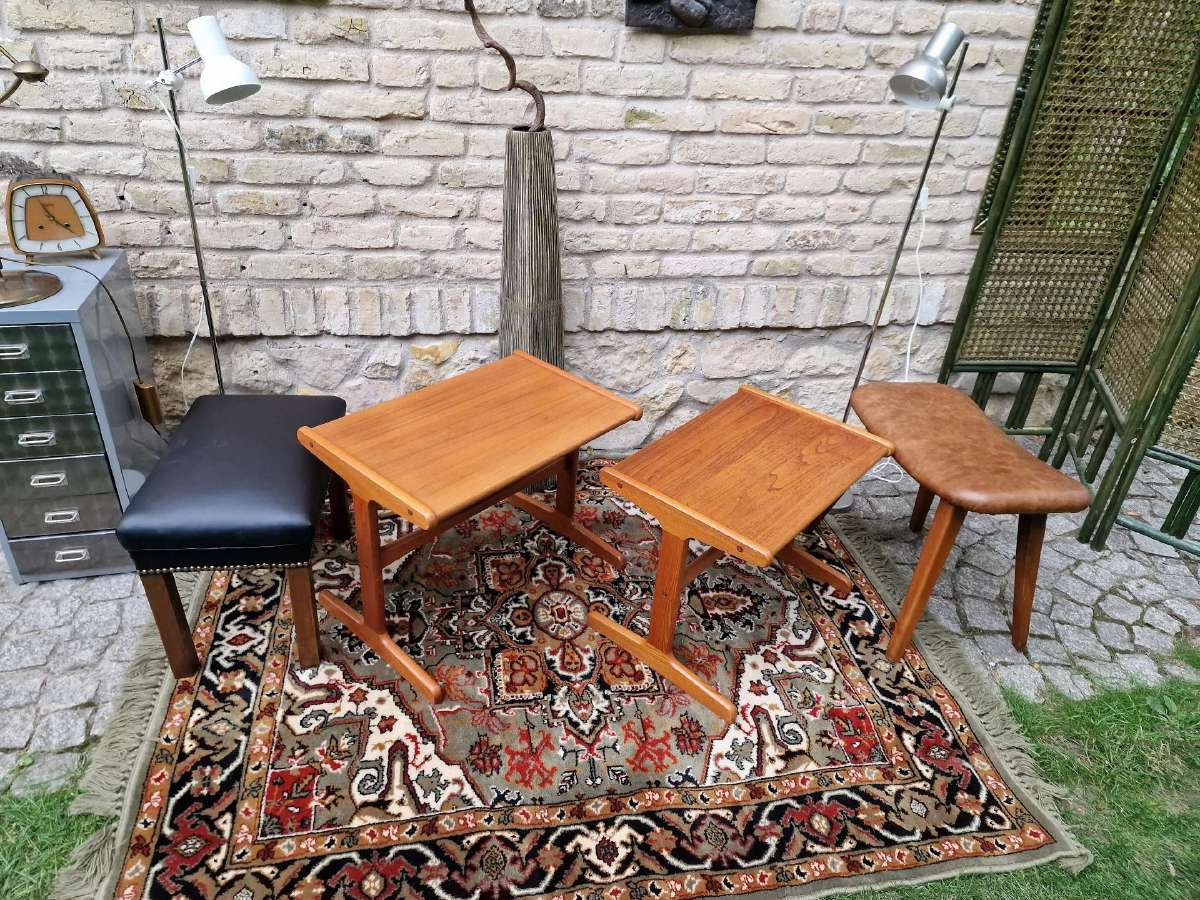 Vintažinis mid century tikmedžio staliukų duetas - nuotraukos Nr. 15