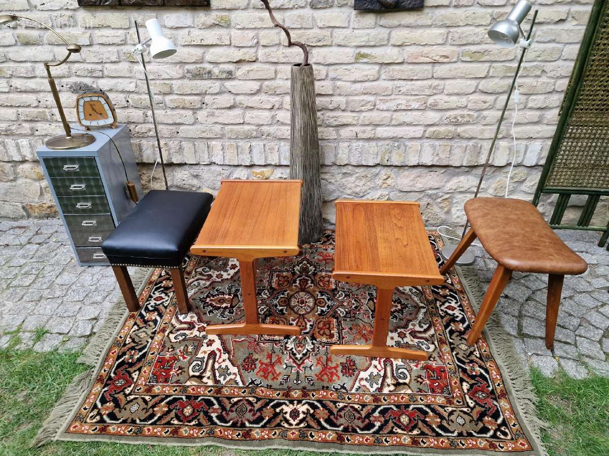 Vintažinis mid century tikmedžio staliukų duetas - nuotraukos Nr. 18