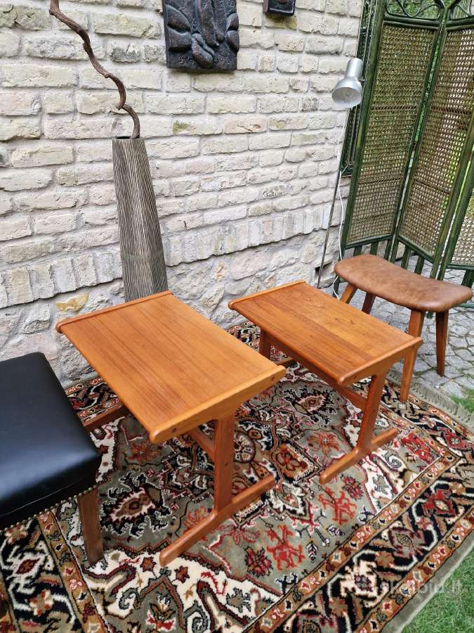 Vintažinis mid century tikmedžio staliukų duetas - nuotraukos Nr. 20