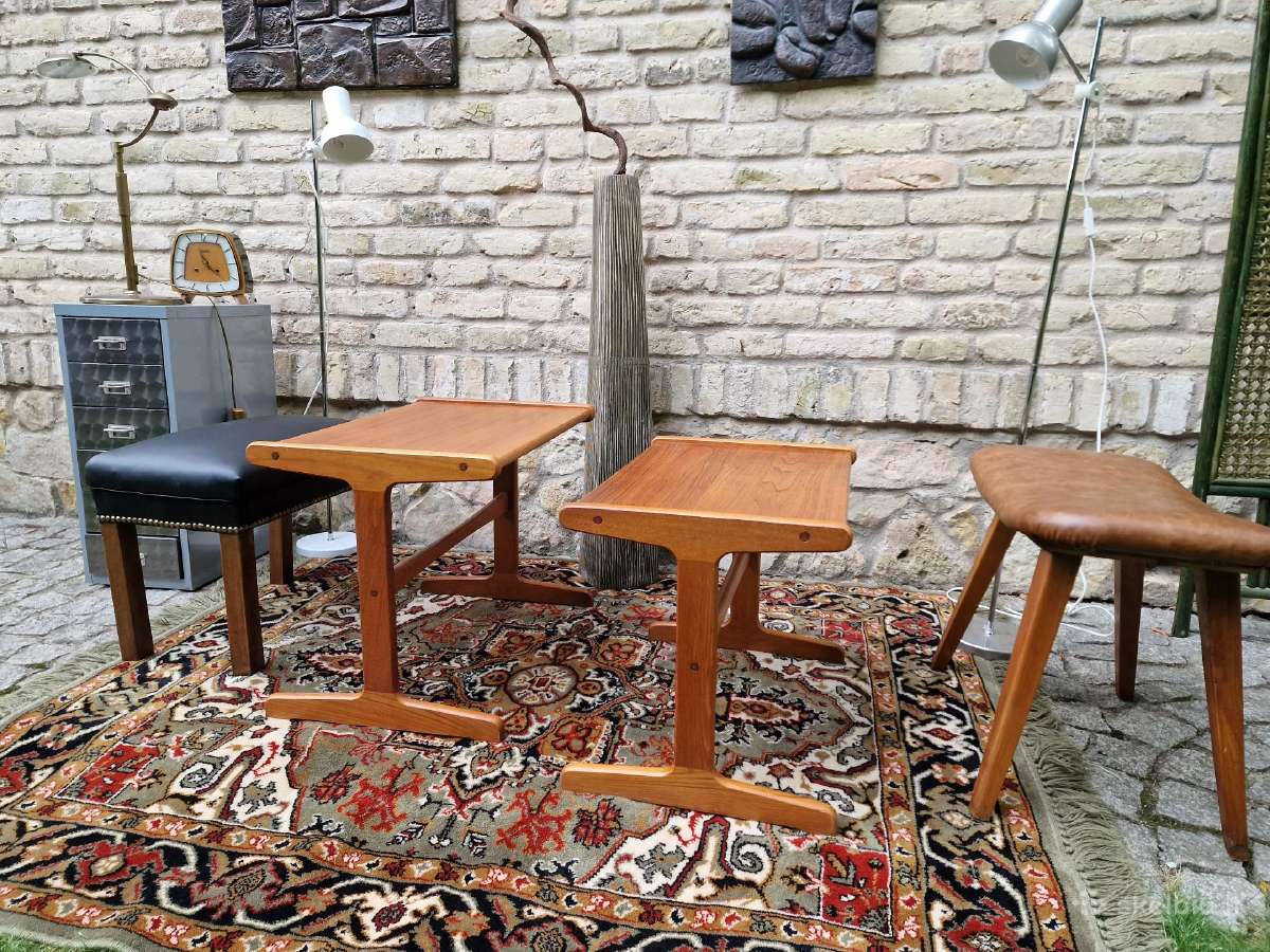 Vintažinis mid century tikmedžio staliukų duetas - nuotraukos Nr. 22
