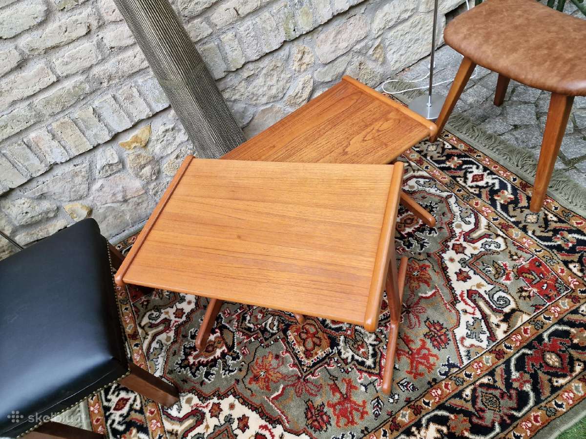 Vintažinis mid century tikmedžio staliukų duetas - nuotraukos Nr. 25