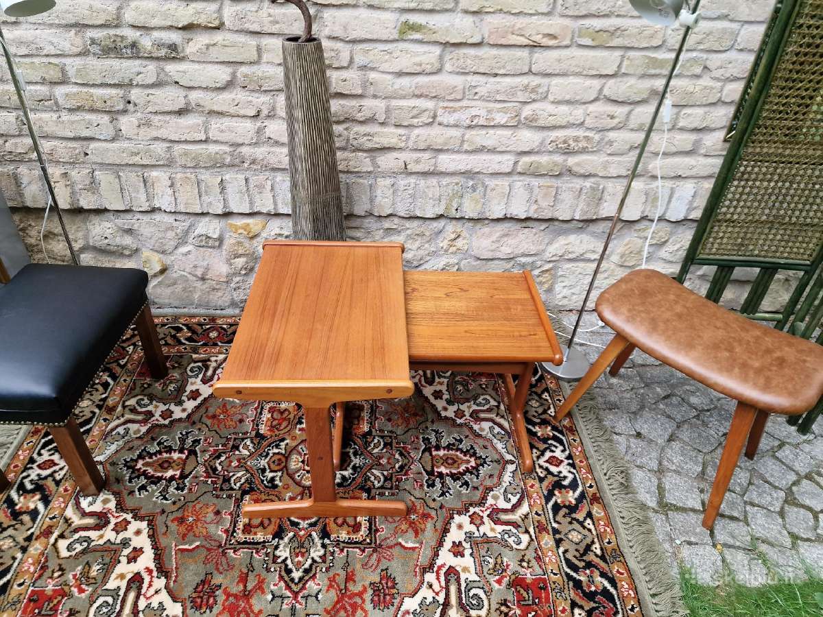 Vintažinis mid century tikmedžio staliukų duetas - nuotraukos Nr. 33