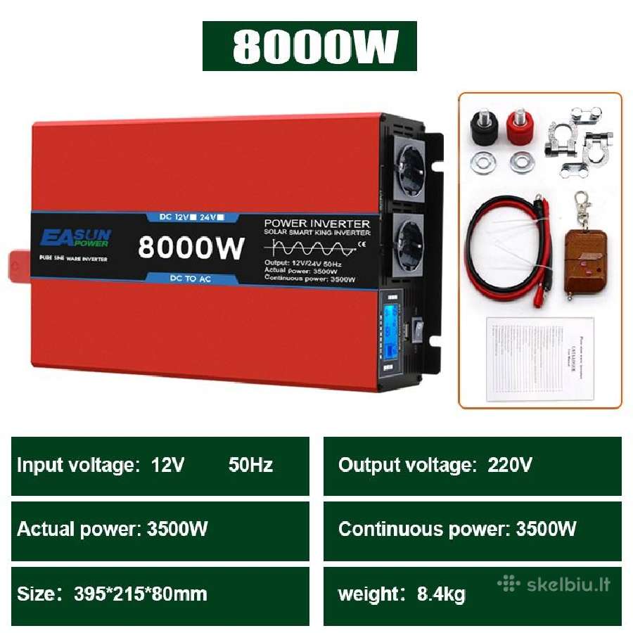 Įtampos keitiklis– inverteris 12-220v 8000w pultel - nuotraukos Nr. 4