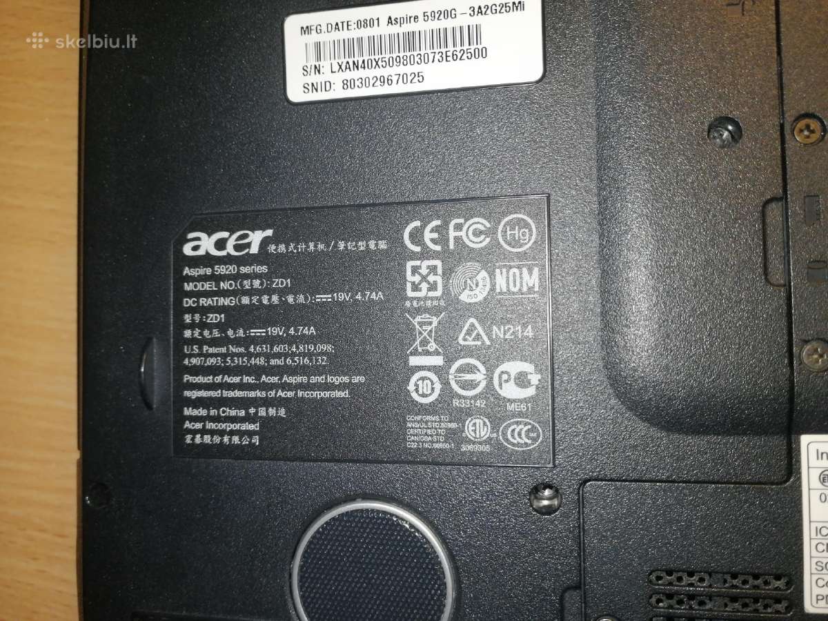 Parduodu Acer Aspire 5920 Atnaujinta - nuotraukos Nr. 10